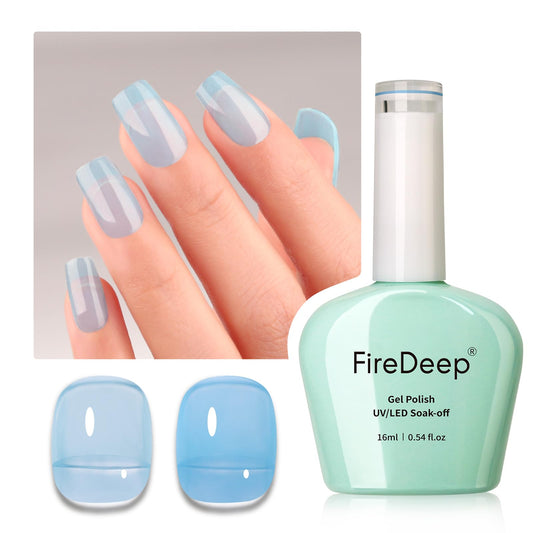 Firedeep Jelly Sky Blue Gel Nail Polish, 16ml Sheer Sky Blue Nail Polish UV/LED Soak Off Gel Polish for Spring Summer Manicure 1Pcs