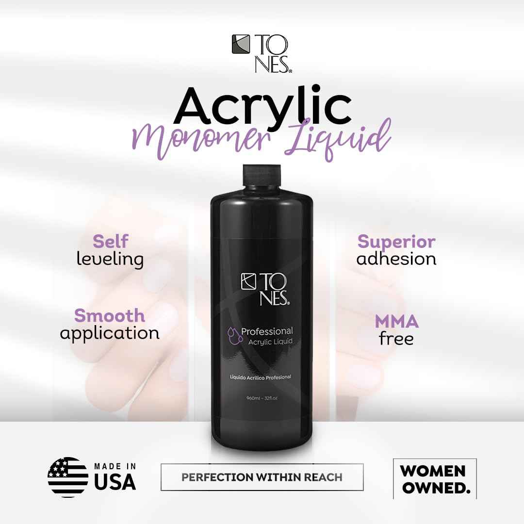 Tones Watermelon Scented EMA Monomer - Odor Neutralizing Acrylic Nail Liquid, Non-Yellowing, Superior Adhesion for Flawless Sets - MMA-Free - Made in USA (8 Fl Oz)