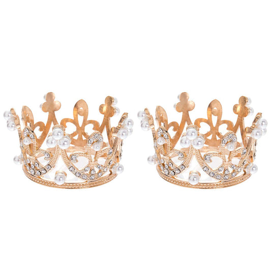 2 Pack Small Crown Gold Tiaras for Girls Crown Cake Topper for Decoration Party Bridal Wedding Headband