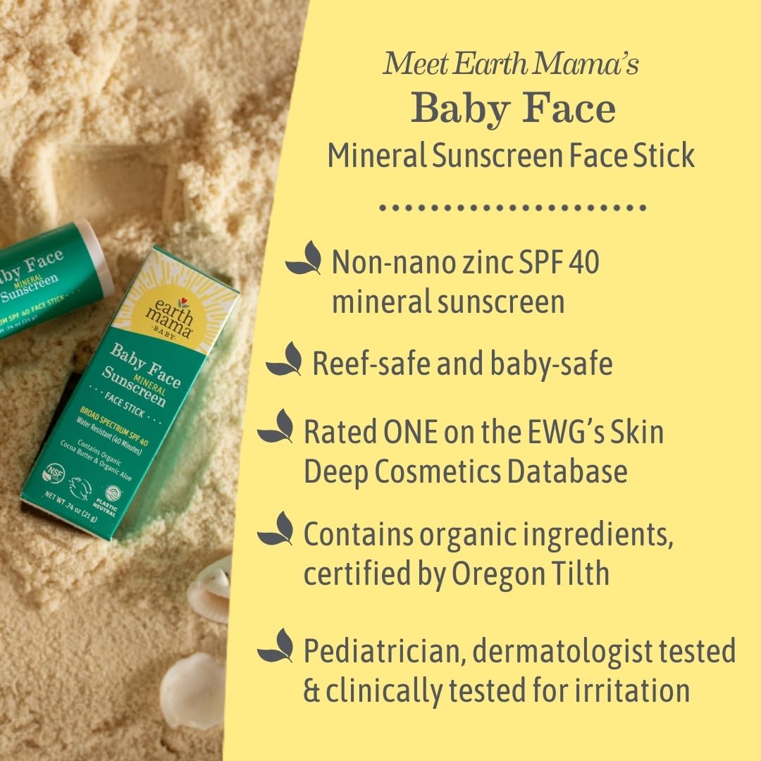 Earth Mama Baby Face Mineral Sunscreen Stick & Lotion Set, SPF 40 | Reef Safe, Non-Nano Zinc, Contains Organic Cocoa Butter, Shea Butter, Aloe & Calendula | Babies, Kids & Family