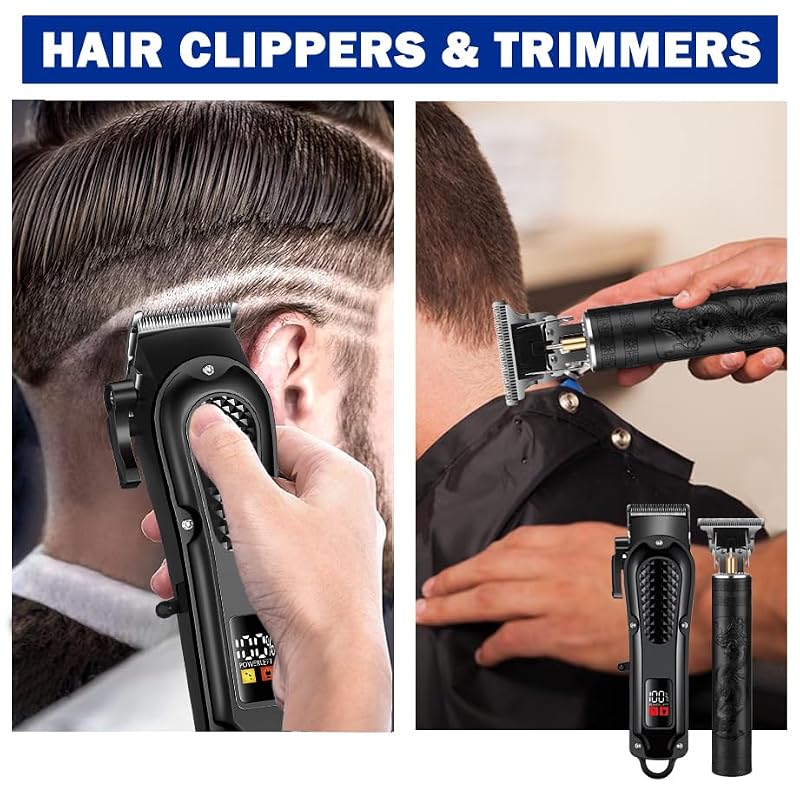 Cordless Hair Clipper Kit for Men with LCD Display & 8 Combs