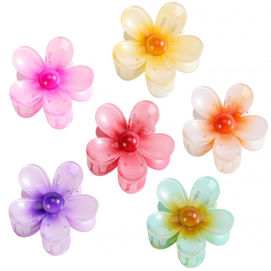 Matte Flower Hair Claw Clips Set of 6 for Women, Large Non-Slip Strong Hold Clips for Thick/Thin Hair, Cute Daisy Hair Accessories Gift Set