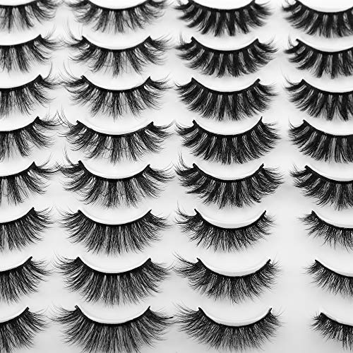 JIMIRE 20 Pairs False Eyelashes 4 Styles Mink Eyelashes Fluffy Pack 3D Volume Faux Mink Cat Eye Lashes Pack