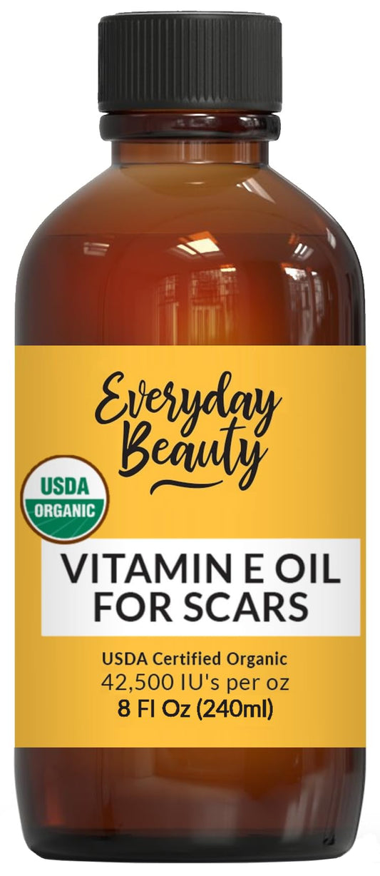 Organic Vitamin E Oil for Scars - All Natural & Vegan Skin Moisturizer 8oz - Light and Unscented Great for Scars After Surgery - Reduce Wrinkles, Anti Aging, Lighten Dark Spots - Face, Skin & All Over