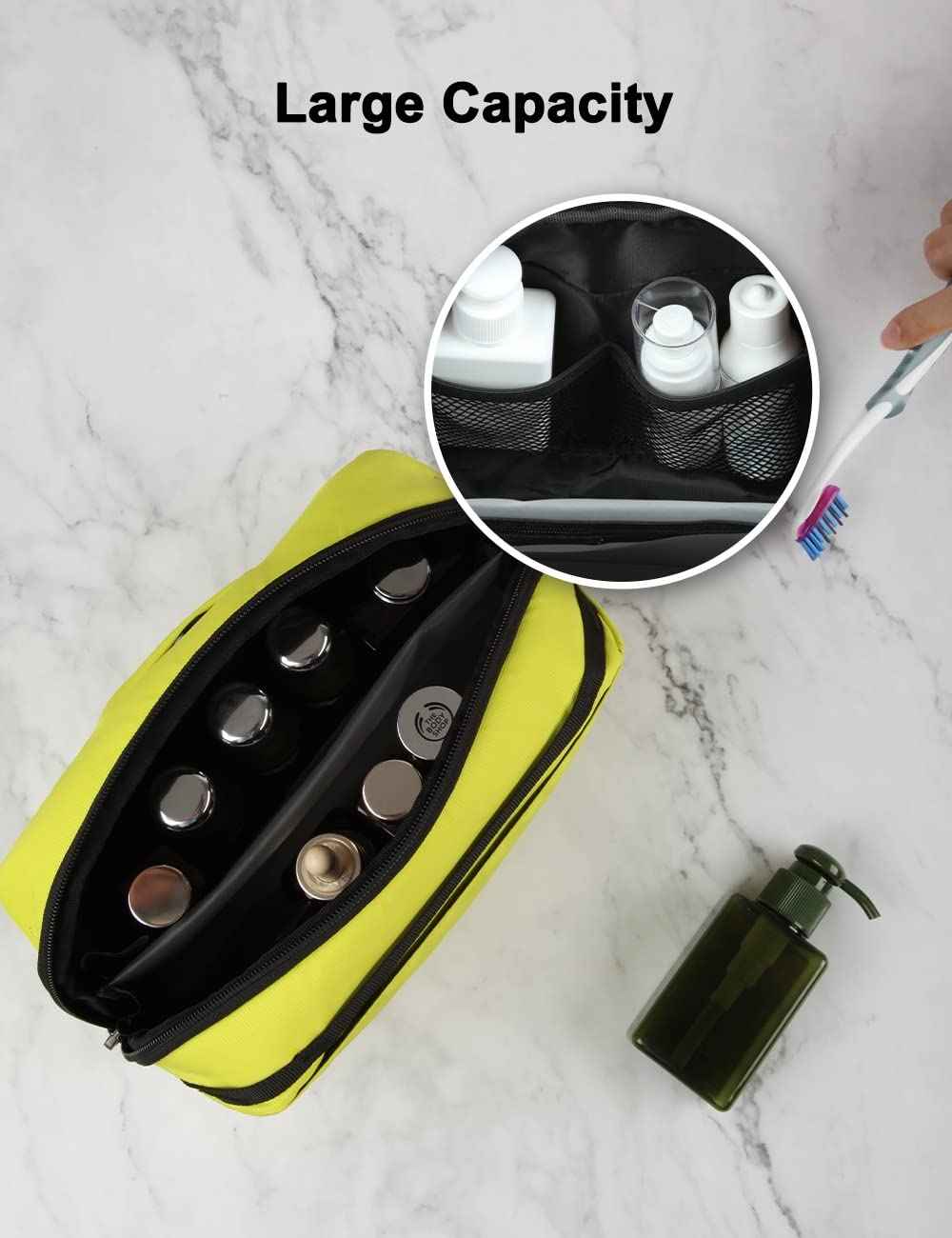 GOX Travel Toiletry Bag For Men, Dry Wet Separate Travel Toiletry Bag, Dopp Kit Case For Travel, Cosmetics Organizer Pouch (Lemon Lime)