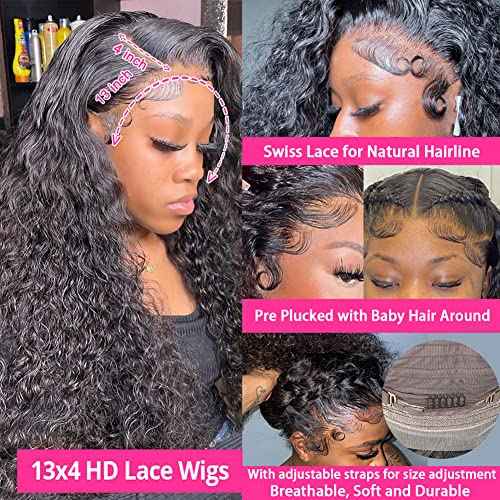 bangjazz 13x4 Deep Wave Lace Front Wigs Human Hair 180% Density Deep Wave Frontal Wigs Human Hair HD Lace 26 Inch Curly Wigs for Black Women Pre Plucked with Baby Hair Curly Lace Front Wig