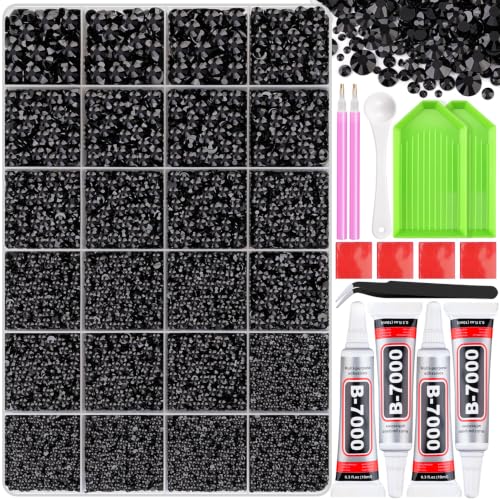 Black Rhinestones Bedazzling Kit - 35,000 Pcs with Glue & Tools, Large Pack
