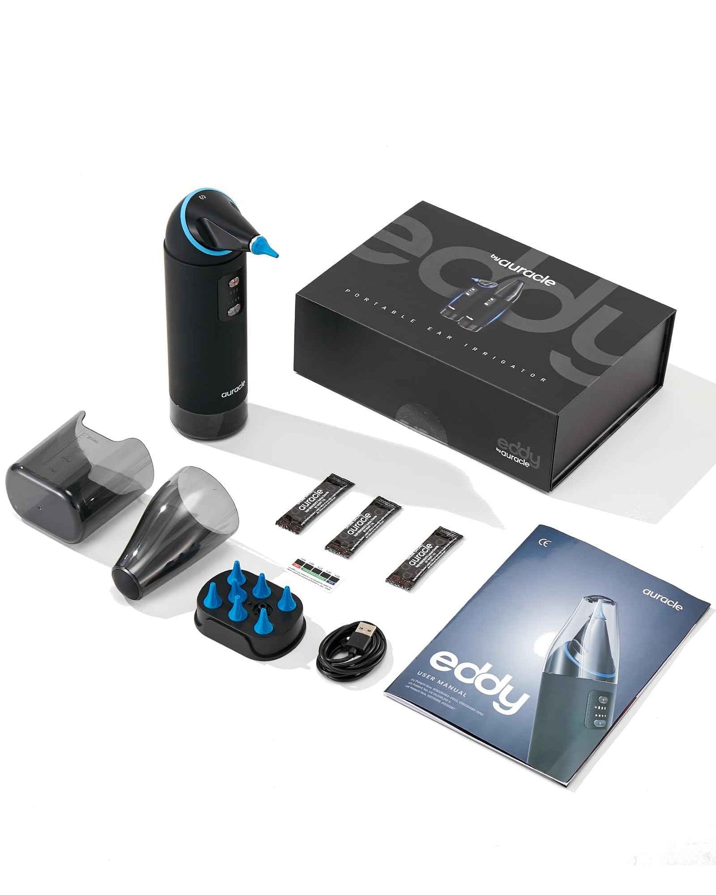Auracle Ear Wax Removal - Eddy Ear Cleaner, Ear Cleaning Kit With 4 Water Pressure Modes, Safe and Effective Ear Wax Cleaner w/ 8 Irrigation Tips, Electric Ear Irrigator, 55dB Quite, IP65 Shower Ready