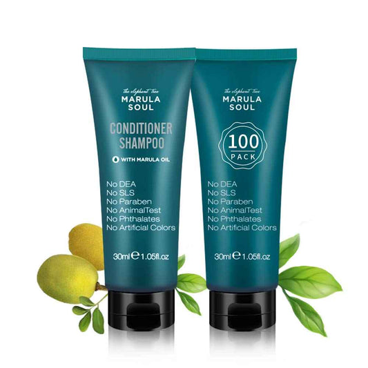 OPPEAL Travel Size 2in1 Shampoo & Conditioner with Marula Oil - 1.05 oz - Hotel Size for Use in Vacation Rental/Guest Room-SLS and Paraben Free-Ambergris Scent(100 Pack)