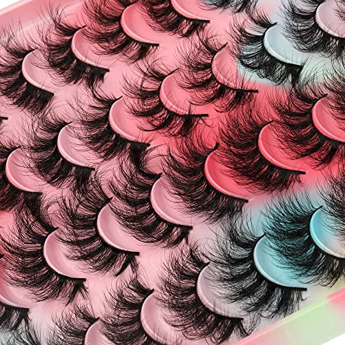 Newcally Lashes Mink False Eyelashes 20MM Long Dramatic Fake Eye Lashes 5D Wispy Eyelashes Russian Strip Lashes Multipack 20 Pairs