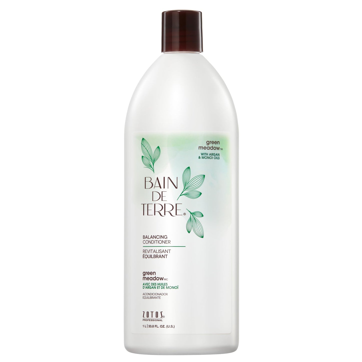 Bain de Terre Green Meadow Balancing Conditioner, Gentle Moisture Balance for Soft, Silky & Bouncy Hair with Argan & Monoi Oils, Paraben-free, Color-Safe, Vegan, 33.8 Fl Oz