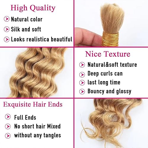 P27/613 Blonde Human Braiding Hair Deep Wave Bulk 28 28 28 Inch Human Hair Weave 3 Bundle Unprocessed Brazilian Virgin Hair Highlight Blonde Deep Wave Braiding Hair Extensions 50 Grams/Bundle
