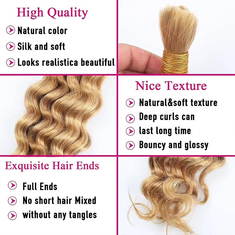 Honey Blonde Deep Wave Human Hair Bundles - 20 Inch, 3 Pack