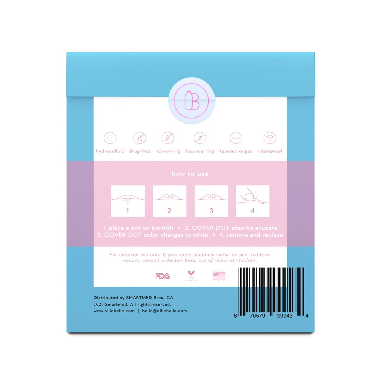 Ollie Belle Cover Dot Acne Care (48 dots) Hydrocolloid Acne Patches - Pimple Zits Blemish Cover 12mm - Dual-layered Invisible Stickers for All Skin Types