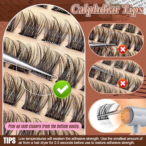 Calphdiar Self Adhesive Eyelashes Reusable Lash Clusters Kit Natural Self Adhesive Lashes No Glue Eyelash Clusters C-curly Press on Lash Clusters 10-14MM DIY Cluster Eyelash Extensions