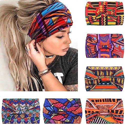 IVARYSS Wide Headbands for Women, Knotted Head Wraps & Turbans, 6 Pack African Style Hair Accessories