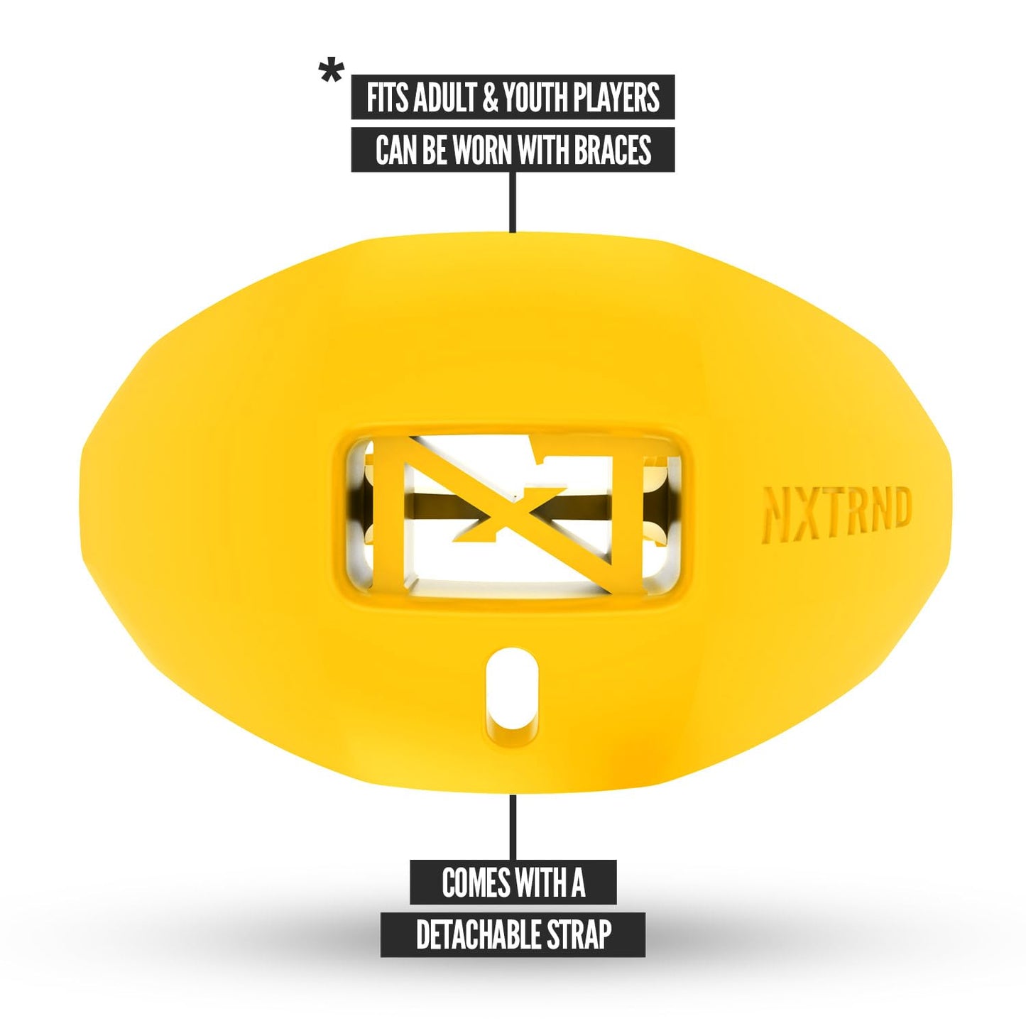 Nxtrnd One Football Mouth Guard, Strap Included, Fits Adult & Youth (Yellow)