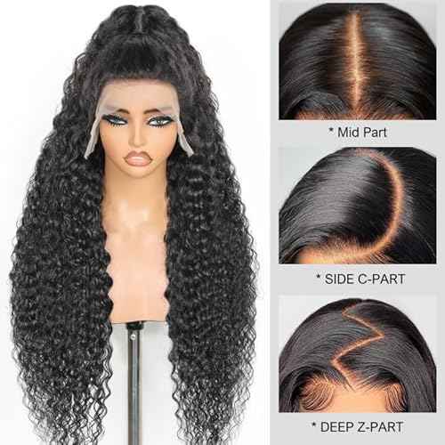 12 Inch 13x4 Lace Front Water Wave Wigs Human Hair, 250 Density HD Lace Front Wigs Human Hair, 13x4 Natural Black Wet and Wavy Glueless Wigs Human Hair Pre Plucked For Black Women