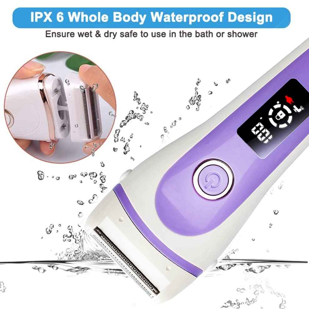 Electric Lady Shaver Bikini Trimmer Wet & Dry Rechargeable Cordless Painless Electric Razor for Women, LED Display Razor for Legs Underarms (Violet)