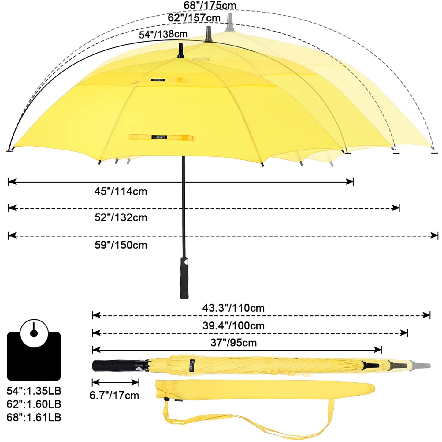 G4Free 62 Inch Automatic Open Golf Umbrella Extra Large Oversize Double Canopy Vented Windproof Waterproof Stick Umbrellas(Yellow)