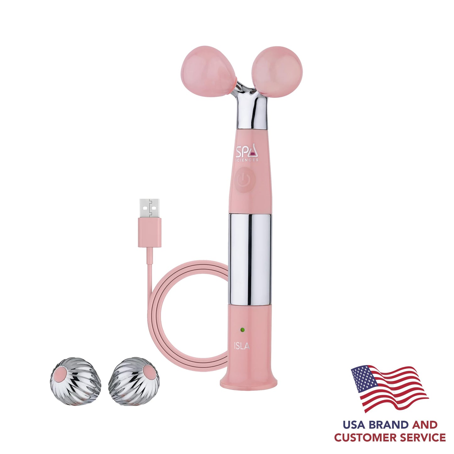 Spa Sciences ISLA Ice + Heat Contouring Roller (Face, Neck, and Décolletage) – Including Steel + Bonus Genuine Rose Quartz Globes
