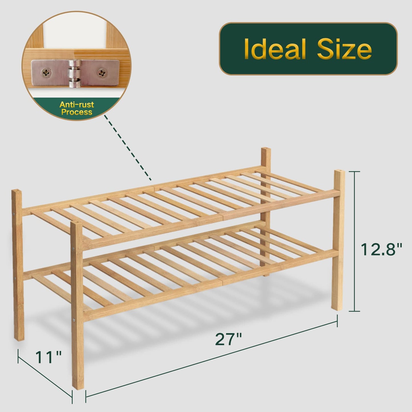 Z&L HOUSE 2-Tier Shoe Rack for Closet, Stackable Shoes Rack Organizer Free Standing Shoe Shelf for Entryway and Closet Hallway, Multifunctional Bamboo Rack in Different Combinations (2-Tier)