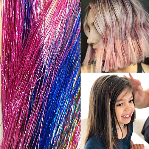 Hair Tinsel Kit 48 Inch Hair Tinsel Heat Resistant Safe 12 Colors 3600 strands Tinsel Hair Extensions with Tools,Fairy Hair Tinsel Kit for Women Girls Hair Accessories