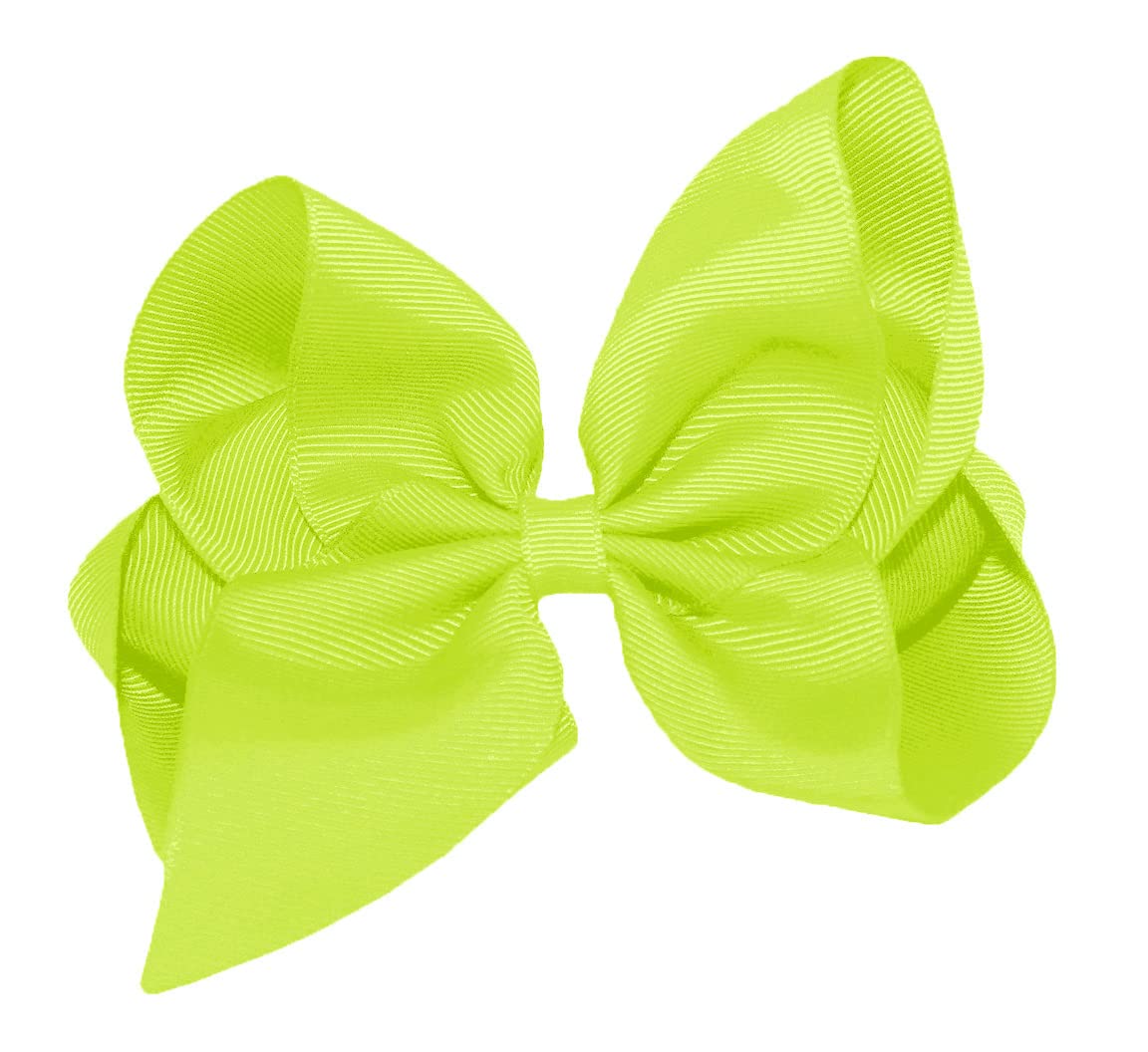 WD2U Girls 6" Classic Style Large Boutique Grosgrain Hair Bow Alligator Clip Neon Yellow