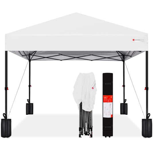 Best Choice Products 8x8ft 1-Person Setup Pop Up Canopy Tent Instant Portable Shelter w/ 1-Button Push, Case, 4 Weight Bags - White