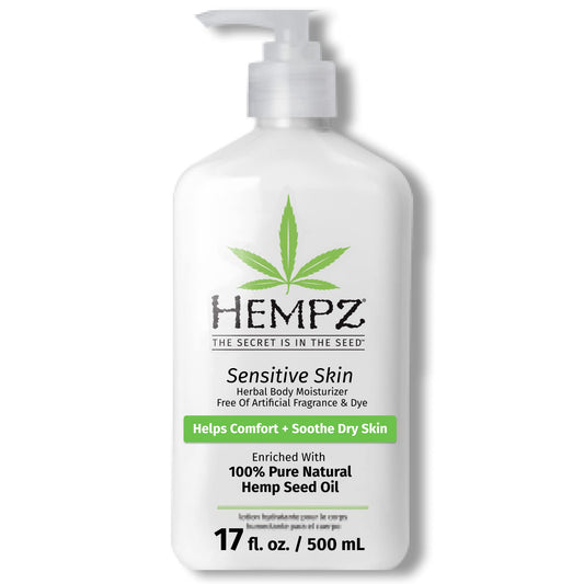 Hempz Sensitive Skin Herbal Moisturizer: Soothing Lotion with Oatmeal, Shea Butter, Hemp, Cocoa, Mango Seed - 17 Fl Oz