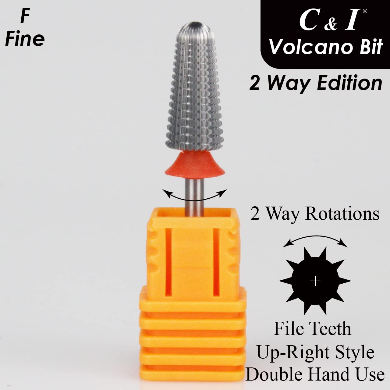 C&I Volcano Nail Drill, 2 Rotate Directions Design, Both for Left handed and Right Handed Nail Lovers, for Manicure Drill Machine (Fine)