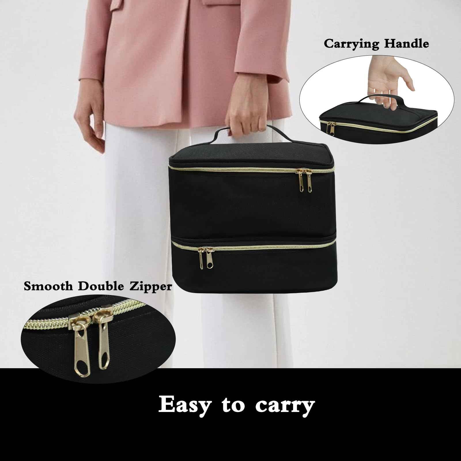 LIVEBAY Nail Polish Organizer Bag, Double-Layer Nail Supplies Organizer Holds 30 Bottles & Nail Lamp, Professional Nail Kit Storage Carrying Case (Black)