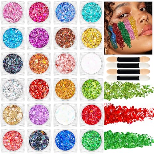 24 Color Chunky Glitter Gel Kit - Face, Body & Hair