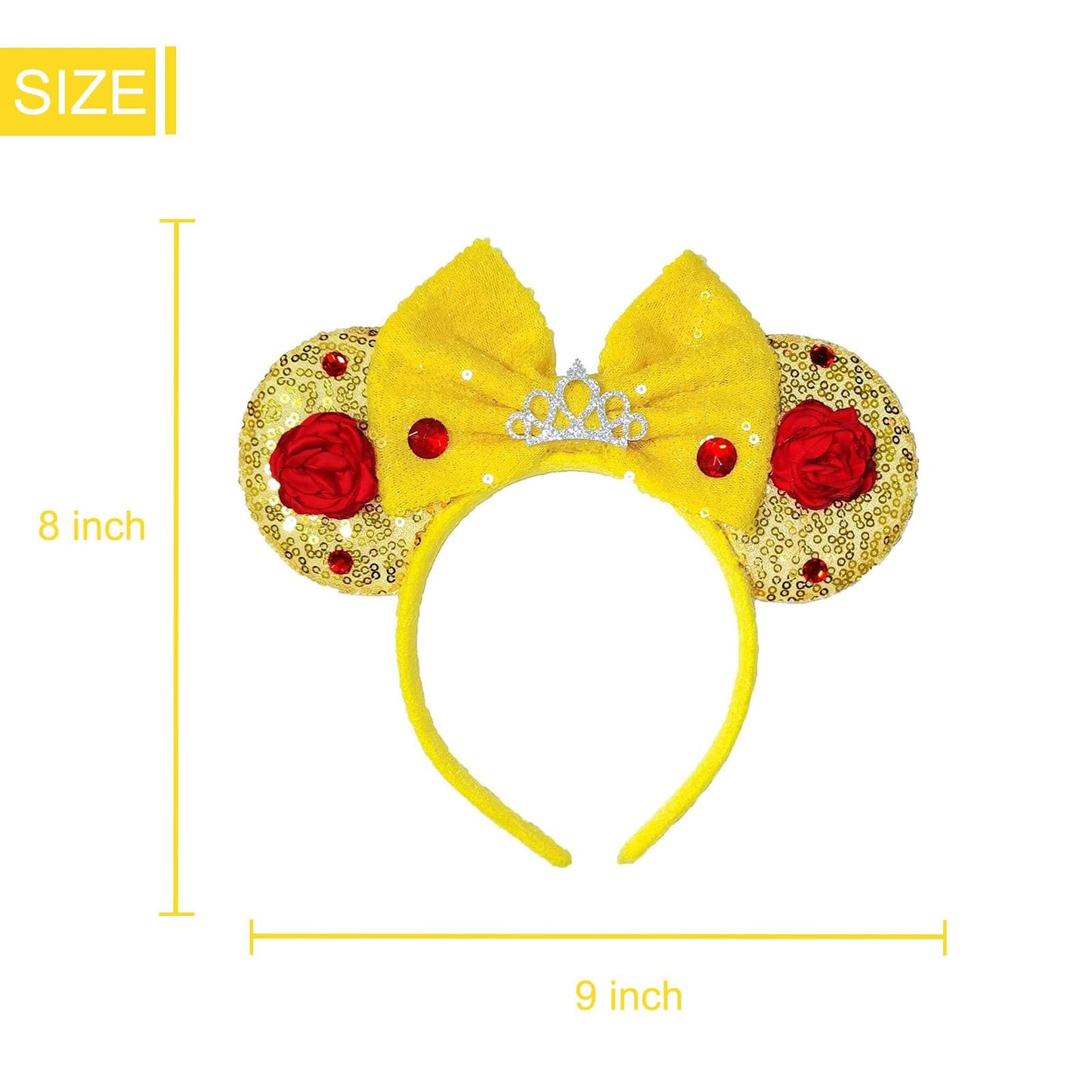 ASHONE Mouse Ears Headbands for Women Groups Mouse Ears Shiny Bows for Birthday Themed Events Accessories Party (Gold, One Size)