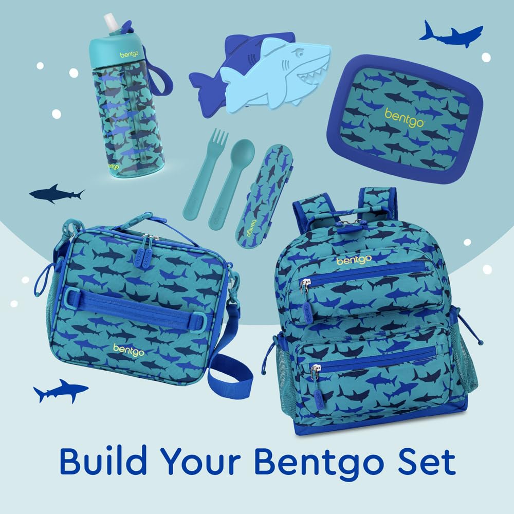 Bentgo Kids Lunch Bag - Durable, Double-Insulated Lunch Bag for Kids 3+; Holds Lunch Box, Water Bottle, & Snacks; Easy-Clean Water-Resistant Fabric & Multiple Zippered Pockets (Shark)