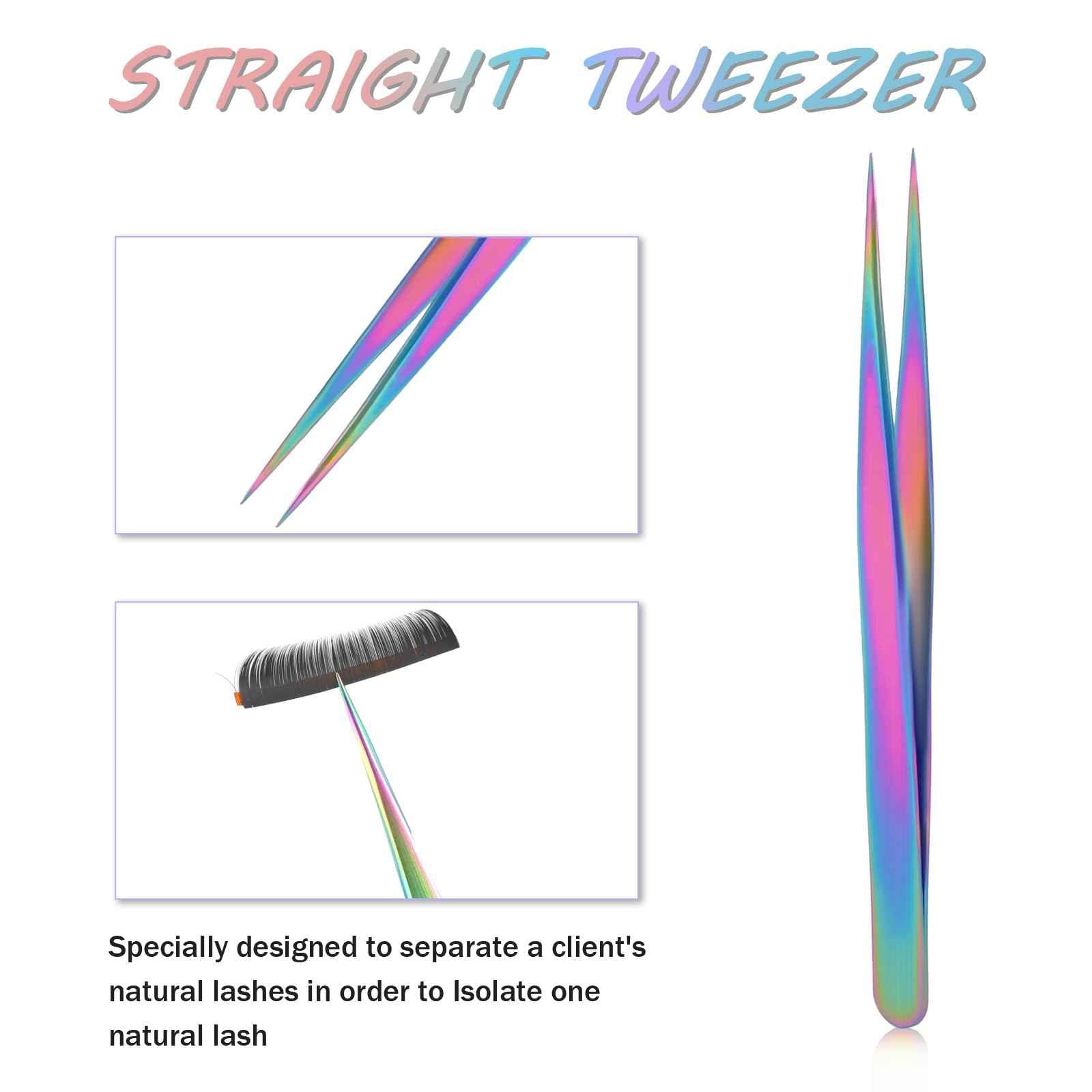 2pcs Precision Nail Art Eyelash Extension Tweezers - Stainless Steel False Lash Application Tools, Curved & Straight Tip