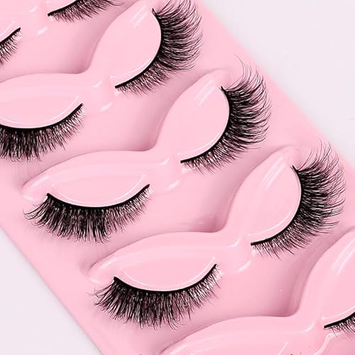 5 Pairs 3D Faux Mink Lashes - Dramatic Cat Eye Wispy Volume with Featherlight Invisible Band, Reusable False Eyelashes Easy to Apply for Day to Night Wear, Parties & Special Events (XF36-5)