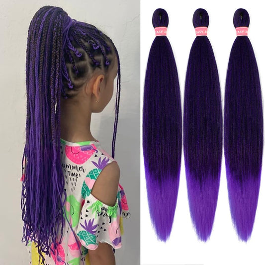 AFNOTE Pre Stretched Braiding Hair Extensions for Braids 20 Inch 3 Packs Ombre Purple Braiding Hair Pre Stretched Synthetic Soft Prestretched Braid Hair Extension Hot Water Setting-Black/Purple