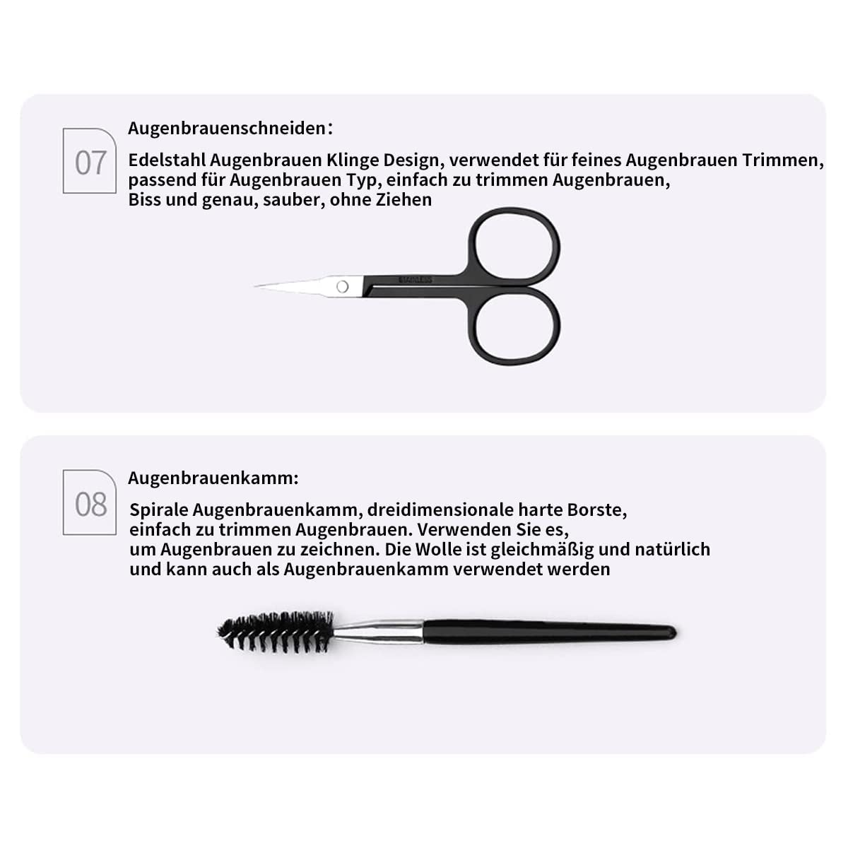 Eyebrow Grooming Kit - The Treatment Kit Includes: Tweezers, Brow Pencil, Comb, Razor, Brush, Scissors for Perfect Eyebrow Care
