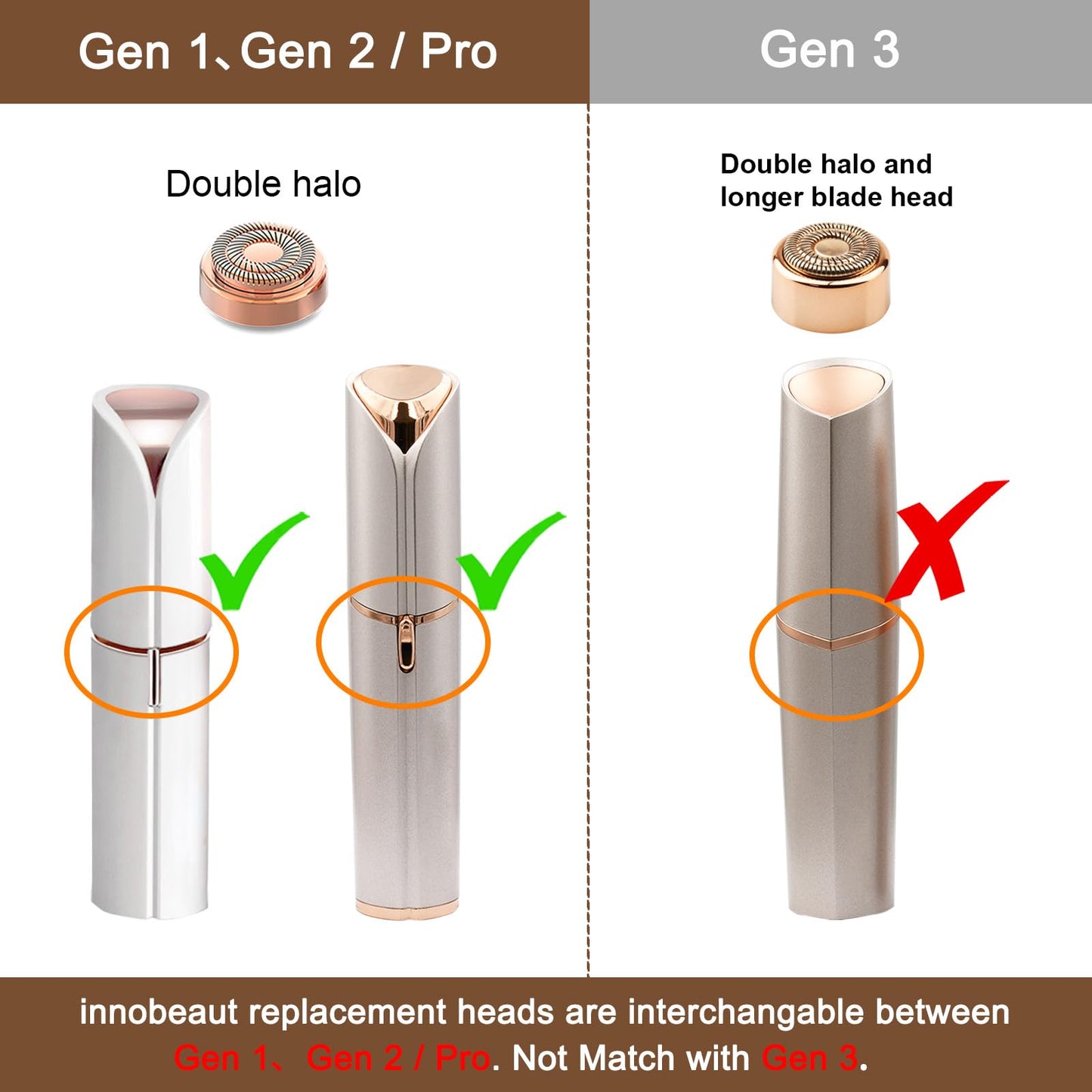Facial Hair Remover Replacement Heads Gen 2 For Flawless Finishing Touch, Double Halo Hair Repalcement Blades for Women 18K Gold-Plated (Fit with Gen 2 Facial Hair Remover Device Only)
