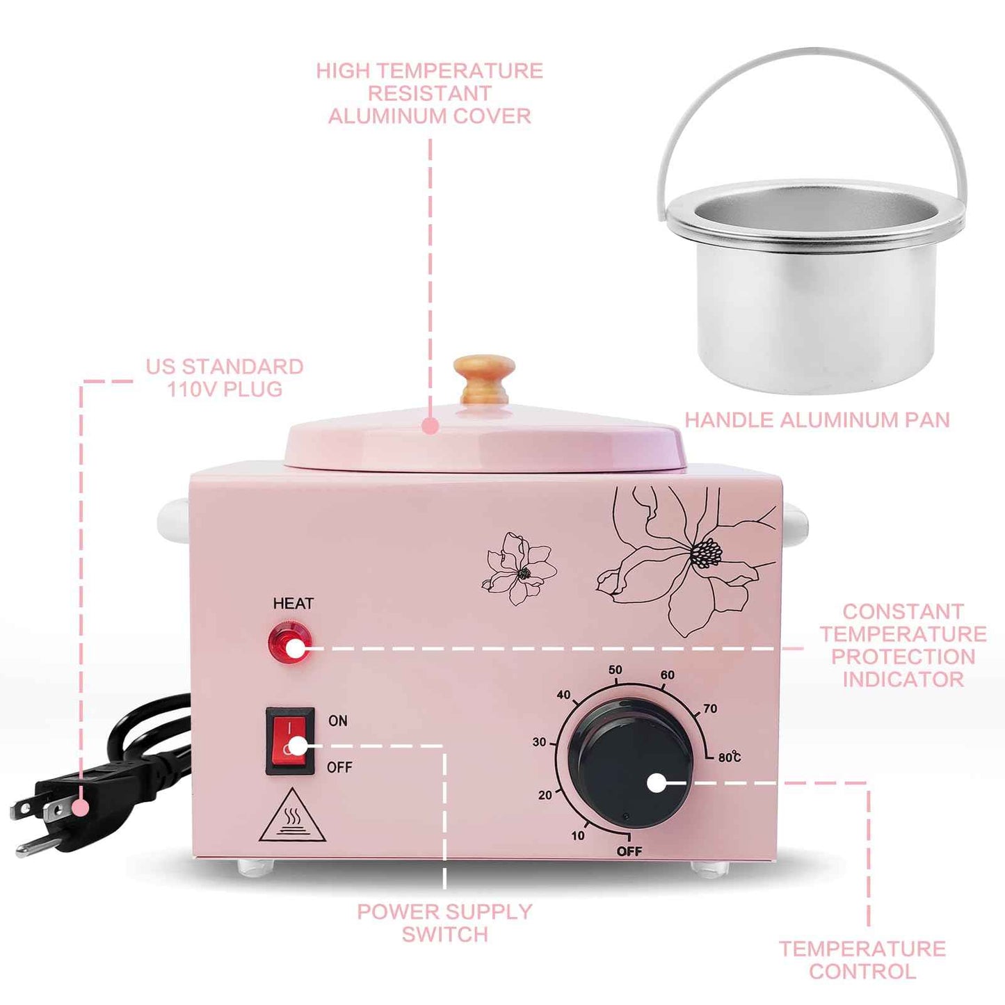 Portable Pink Wax Warmer with Adjustable Temperature and Wax Sticks for Painless Hair Removal for Women and Men