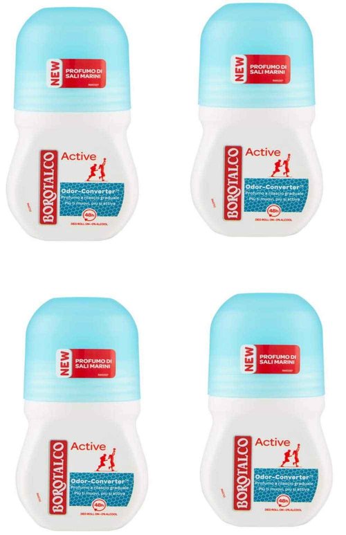 Borotalco: Deo Roll On"active mineral salt" 50 ml (1.69 fl.oz), pack of 4