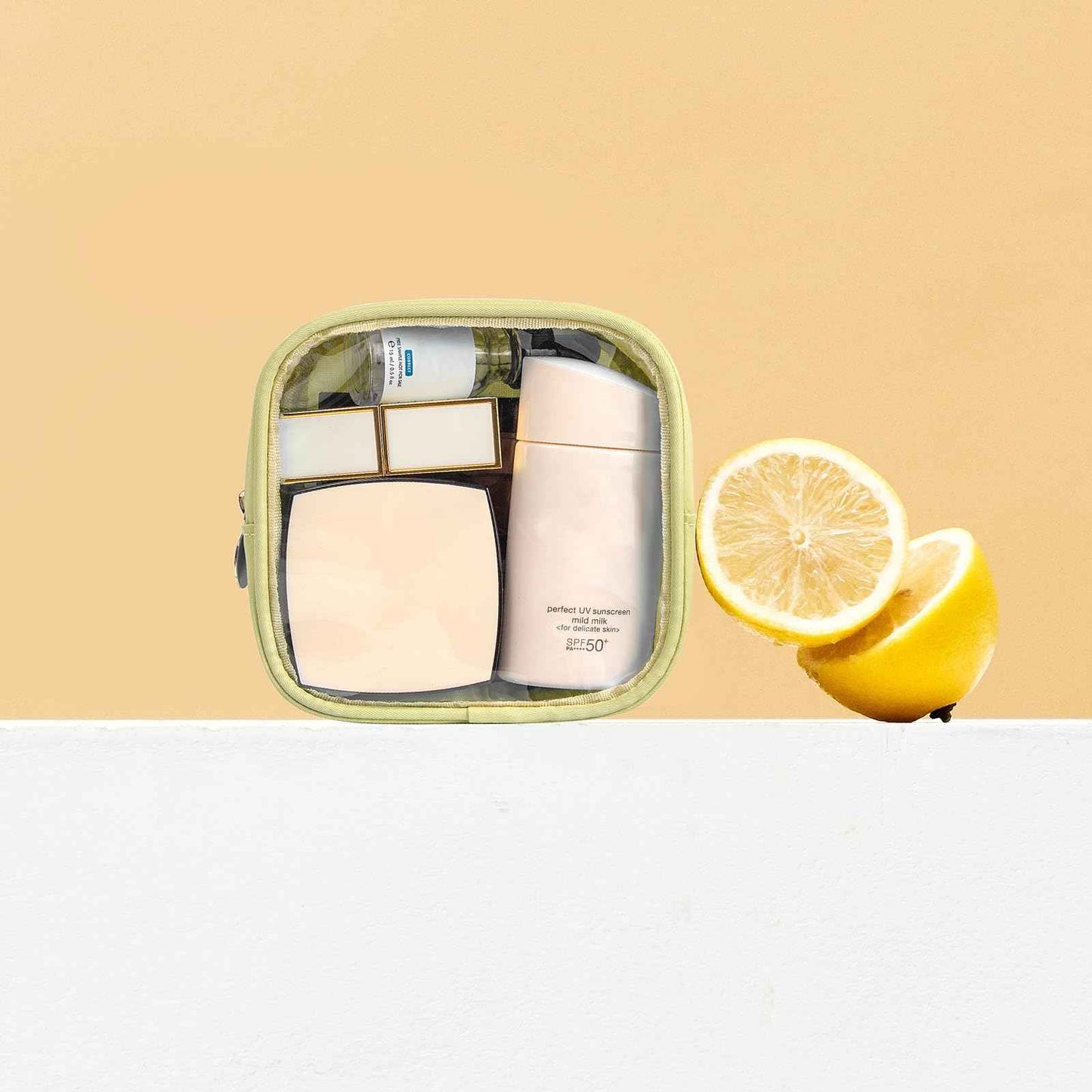 KOTORA Clear Makeup Bag Cosmetics Bag Mini Small Pouch Purse TSA Approved Toiletry Bags Zipper Pink Cute Pouches Make Up Travel Toiletry Car Accessories Essentials for Women Girls