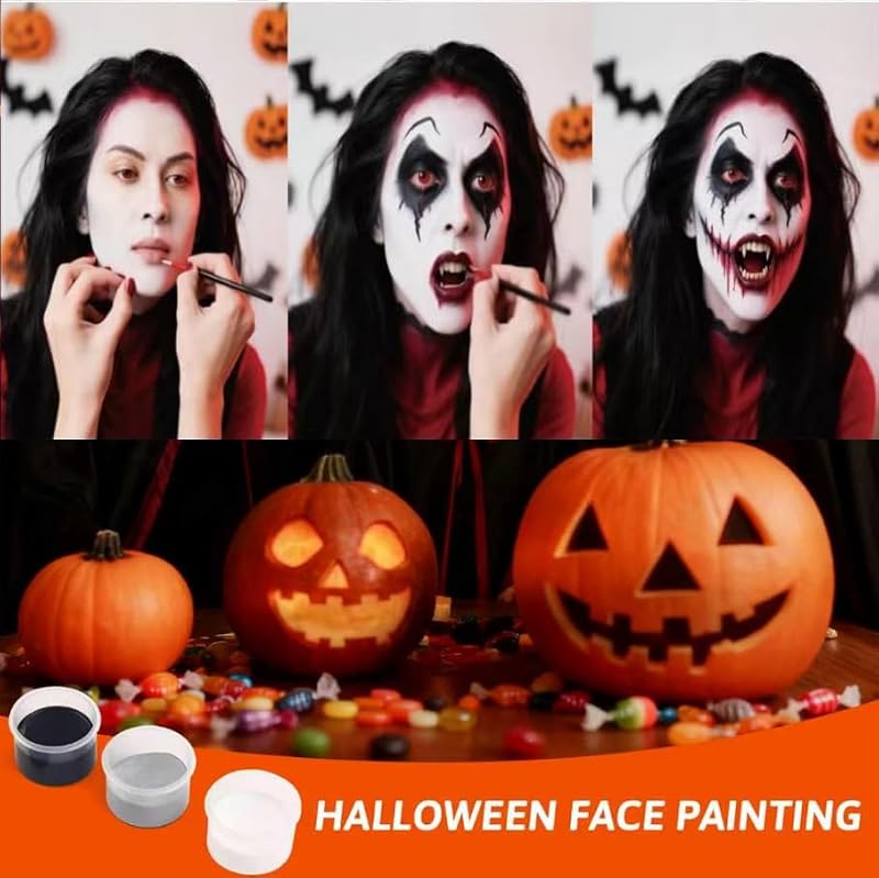 Water-Based Face Paint Set - 3 Colors with Brushes, Halloween Makeup