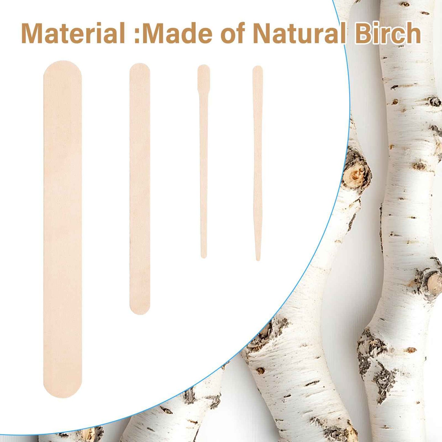 WoBiogHo 500 Pcs 4 Style Waxing Sticks Assorted Wooden Wax Applicator Stick for Body Legs Face Eyebrows and Small Medium Large Sizes Waxing Spatulas Popsicle Stick for Hair Removal Wood Craft Sticks