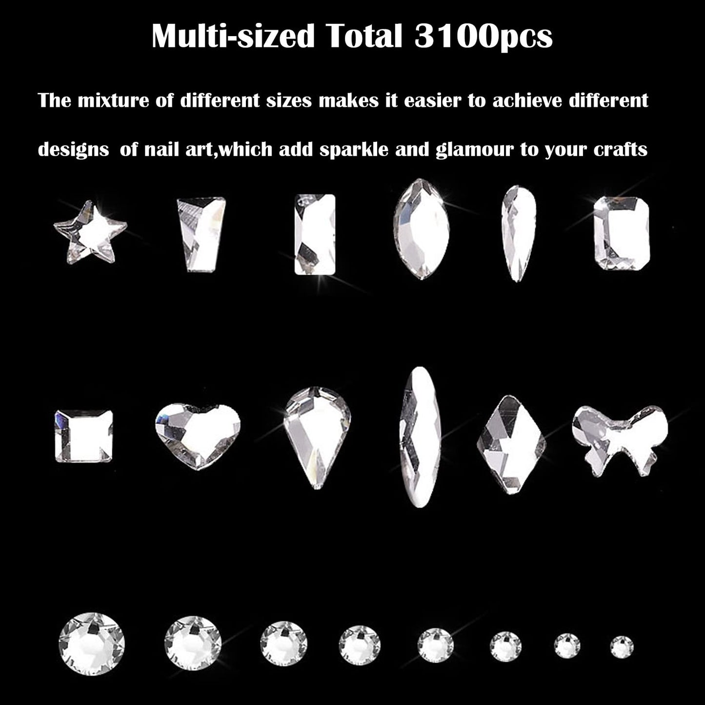 Nail Rhinestones Kit, Nail Art Decorations with Wax Pencil Flat AB Rhinestones Kit DIY Crafts Gemstones for Nail, Shoes, Clothes, Jewels (600 Powder diamonds + 2500 flat rhinestones)