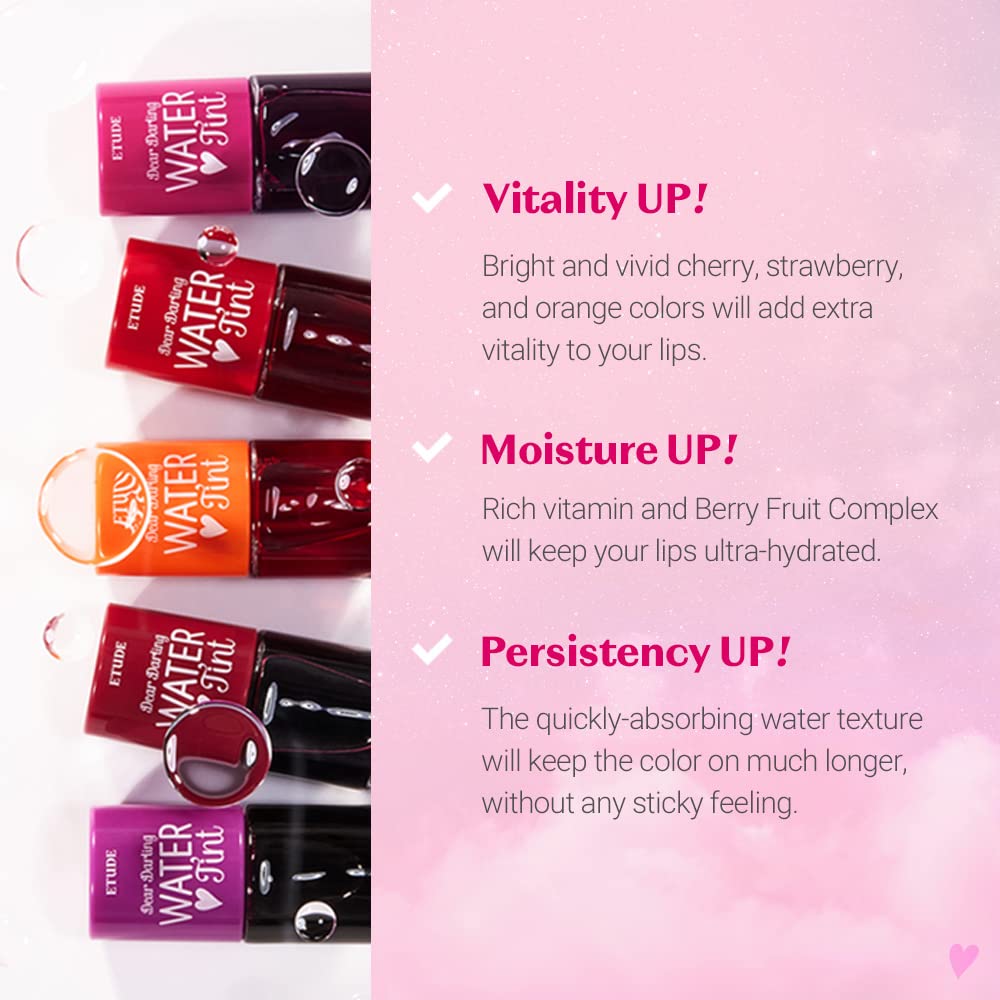 ETUDE Dear Darling Water Tint #4 Red Grapefruit Ade | Vivid Color Lip Stain with Moisturizing Weightless & Non-sticky Finish Lip Stain | Smudge-proof & Lightweight Lip Tint | K-beauty