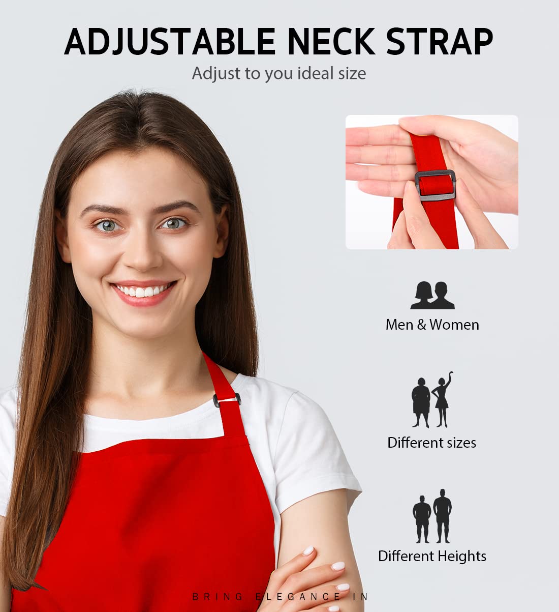 Syntus 2 Pack Adjustable Bib Apron Waterdrop Resistant with 2 Pockets Cooking Kitchen Aprons for BBQ Drawing, Women Men Chef, Red