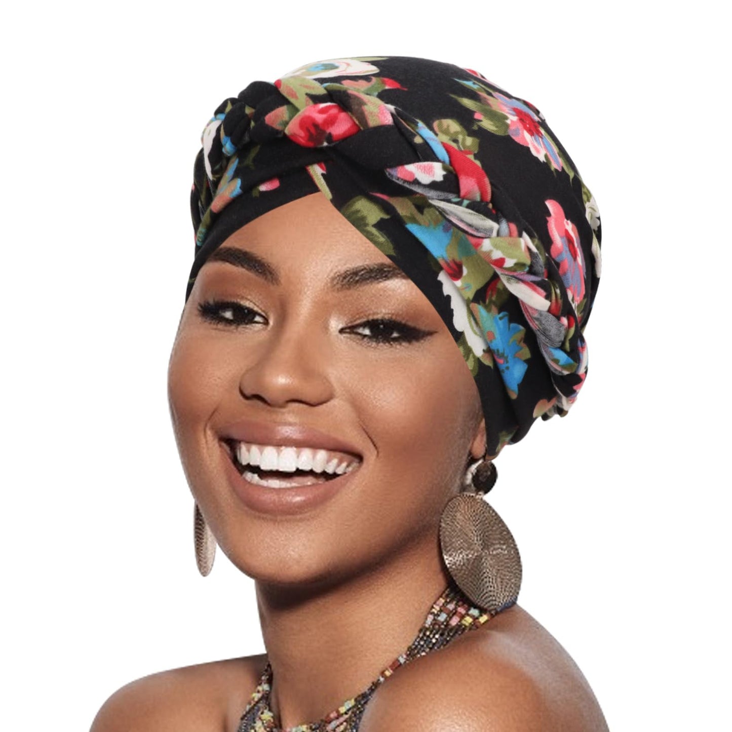 African Women Turban Caps Pre-Tied Twisted Turbans for Women Head Scarf for Women Hair Wraps Cover Beanie Cancer Chemo Headwear for Black Women