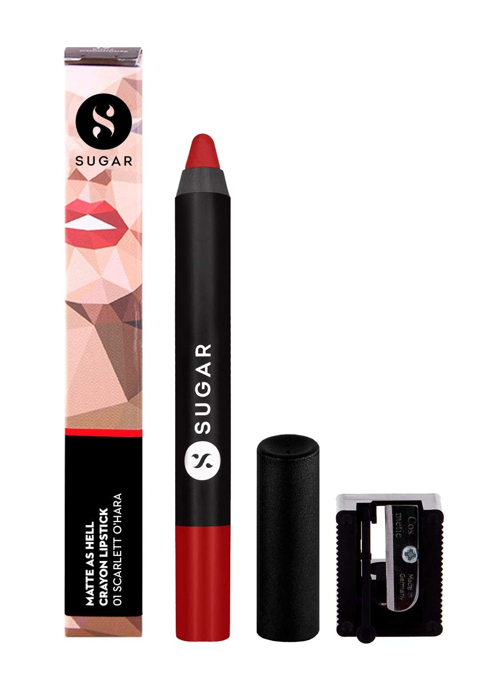 SUGAR Cosmetics Matte As Hell Crayon Lipstick33 Pepper Anderson (Orangey red) with SharpenerHighly pigmented, Creamy Texture, Long lasting Matte Finish